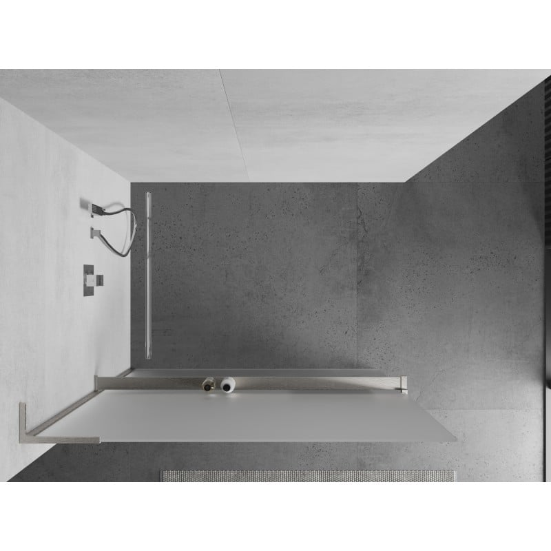 Mexen Kioto+ L Duschwand mit Regal Walk-in 90 x 200 cm, Frost, gebürsteter Nickel - 800-090-123-97-30
