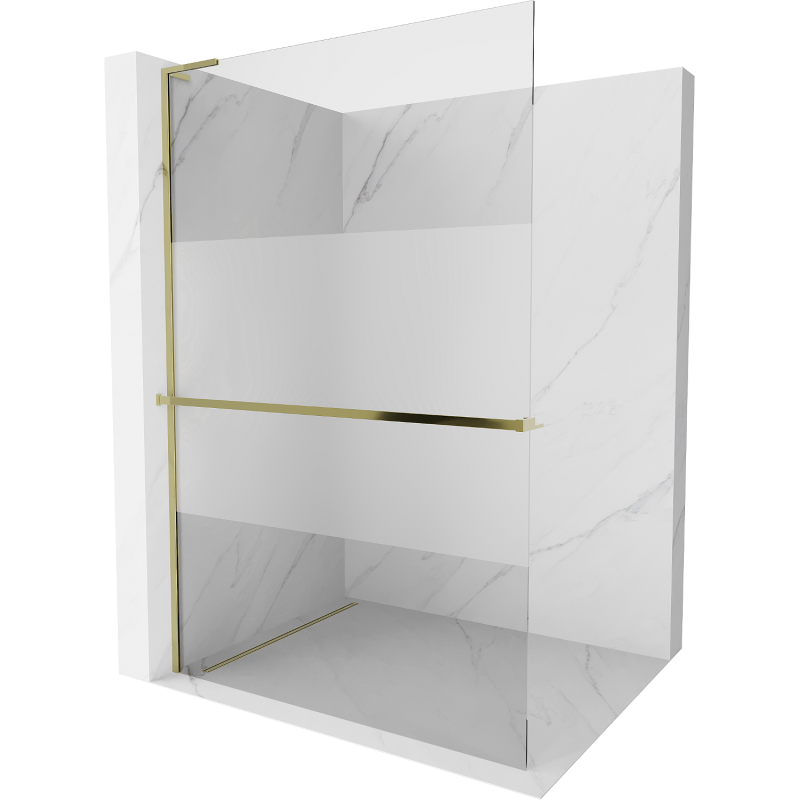 Mexen Kioto+ L Duschwand mit Ablage Walk-in 100 x 200 cm, transparent/eisenglas, gold - 800-100-123-50-35