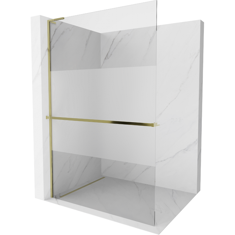 Mexen Kioto+ L Duschwand mit Regal Walk-in 110 x 200 cm, transparent/gefrostet, gold - 800-110-123-50-35