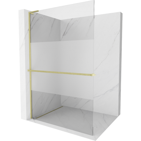 Mexen Kioto+ L Duschwand mit Regal Walk-in 70 x 200 cm, transparent/frost, gebürstetes Gold - 800-070-123-55-35
