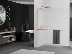Mexen Kioto+ L Duschwand mit Regal Walk-in 120 x 200 cm, Milchglas, Roségold - 800-120-123-60-30