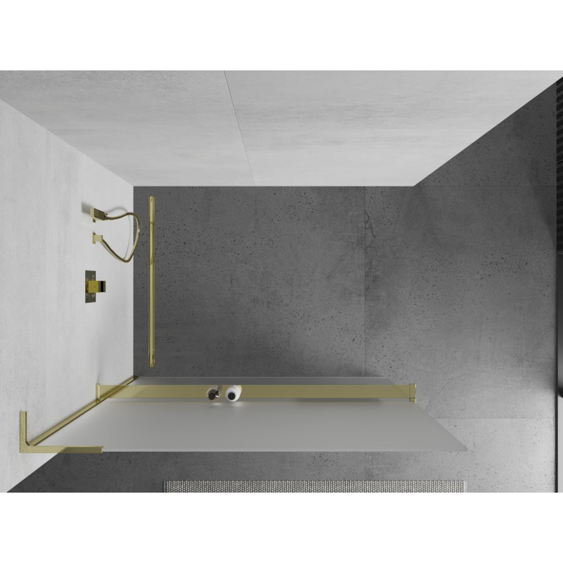 Mexen Kioto+ L Duschwand mit Ablage Walk-in 80 x 200 cm, matt, gold - 800-080-123-50-30