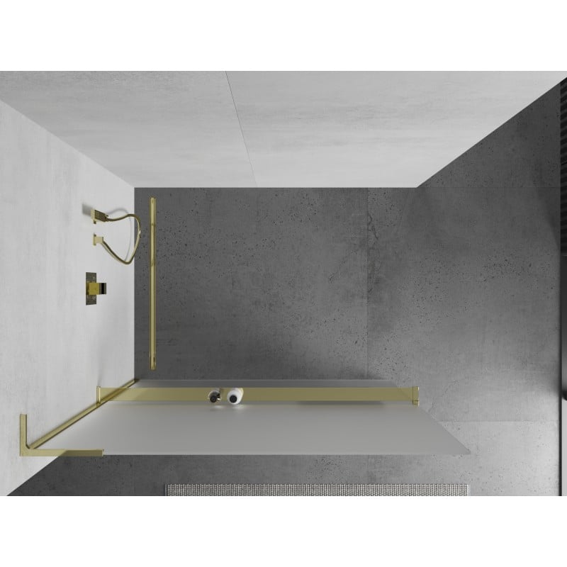 Mexen Kioto+ L Duschwand mit Regal Walk-in 110 x 200 cm, Frost, Gold - 800-110-123-50-30
