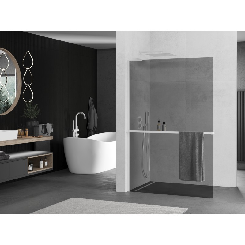 Mexen Kioto+ L Duschwand mit Regal Walk-in 100 x 200 cm, Graphit, Weiß - 800-100-123-20-40