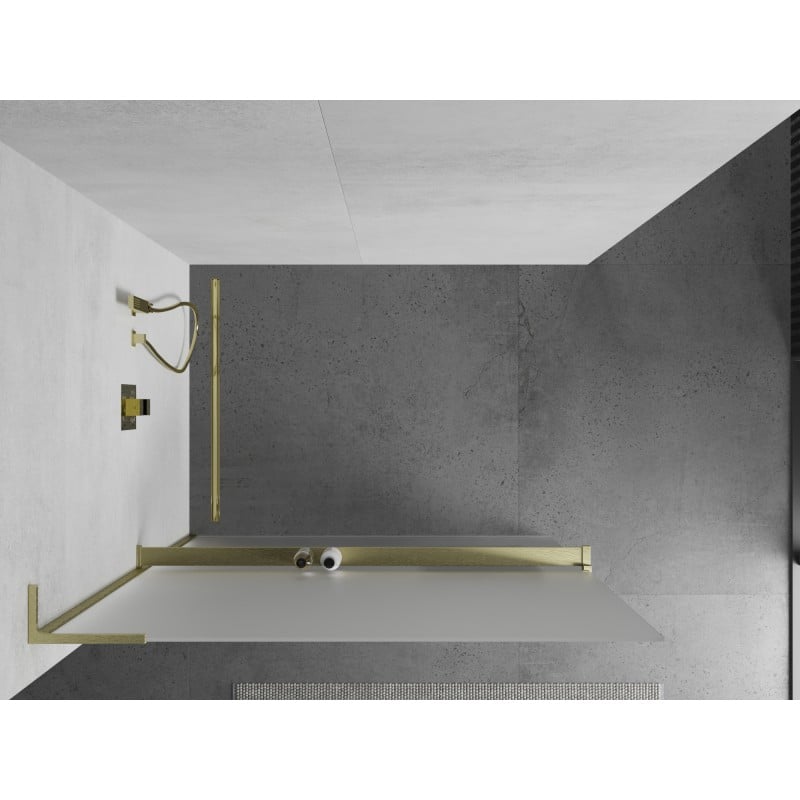 Mexen Kioto+ L Duschwand mit Ablage Walk-in 70 x 200 cm, matt, gebürstetes Gold - 800-070-123-55-30
