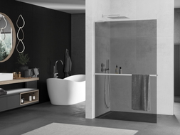 Mexen Kioto+ L Duschwand mit Ablage Walk-in 100 x 200 cm, Graphit, Chrom - 800-100-123-01-40