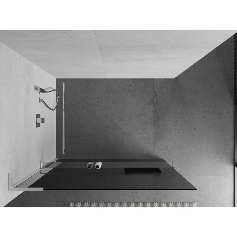 Mexen Kioto+ L Duschwand mit Ablage Walk-in 120 x 200 cm, graphit, chrom - 800-120-123-01-40
