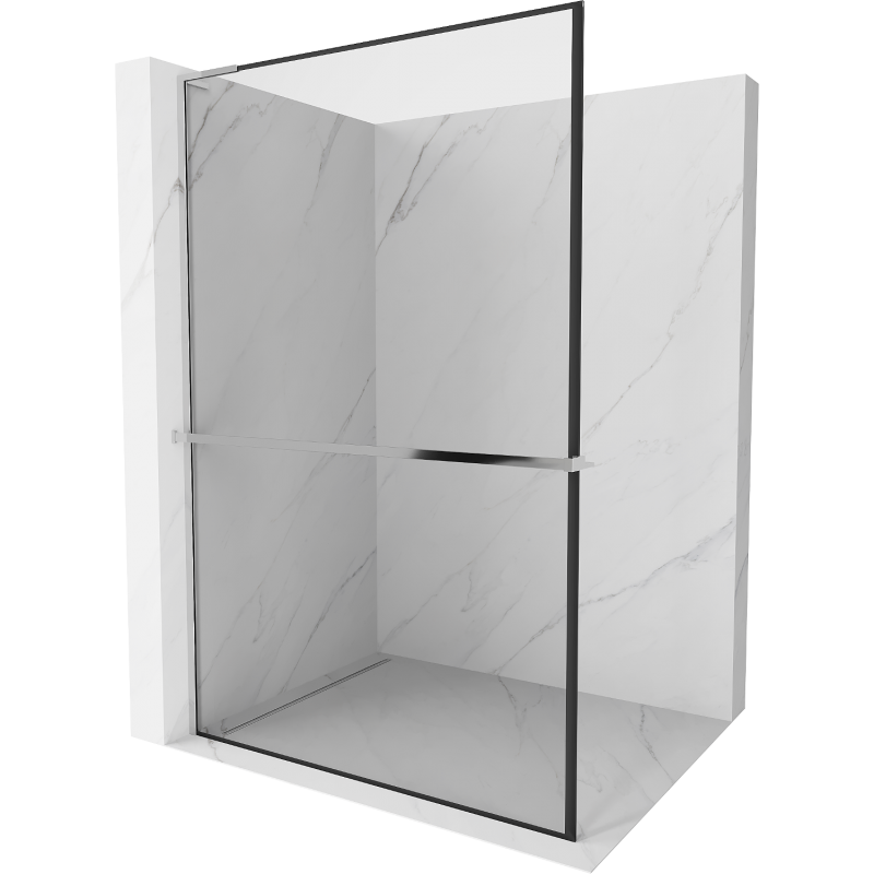 Mexen Kioto+ L Duschwand mit Ablage Walk-in 50 x 200 cm, schwarzer Rahmen, Chrom - 800-050-123-01-70
