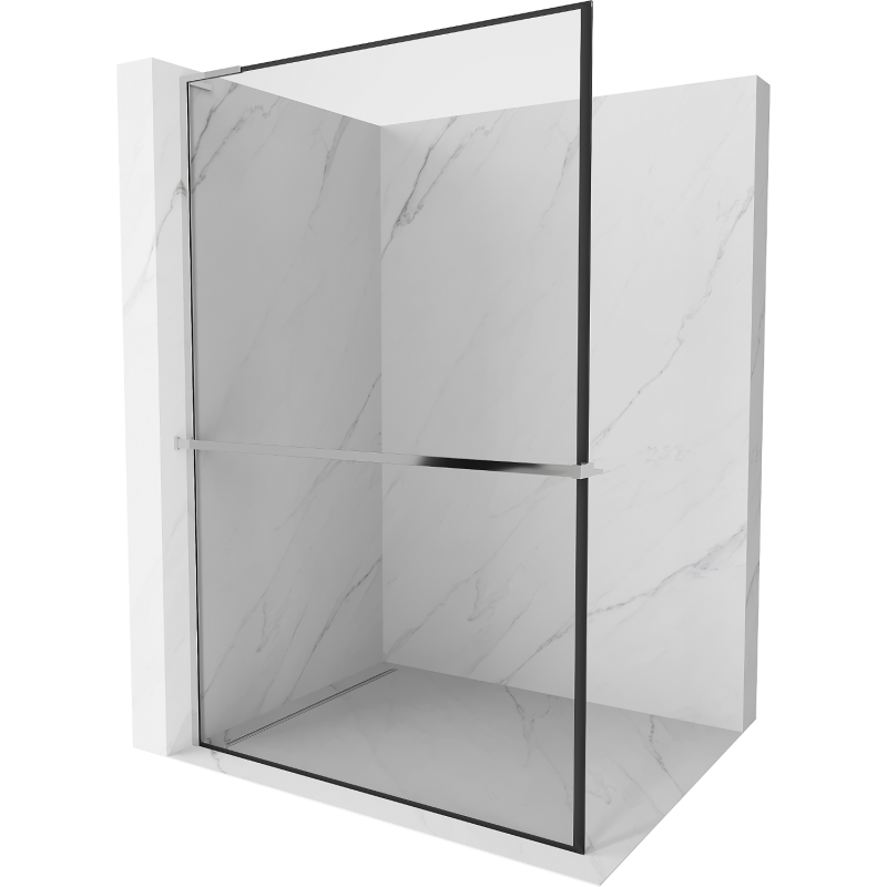 Mexen Kioto+ L Duschwand mit Ablage Walk-in 120 x 200 cm, schwarzer Rahmen, Chrom - 800-120-123-01-70