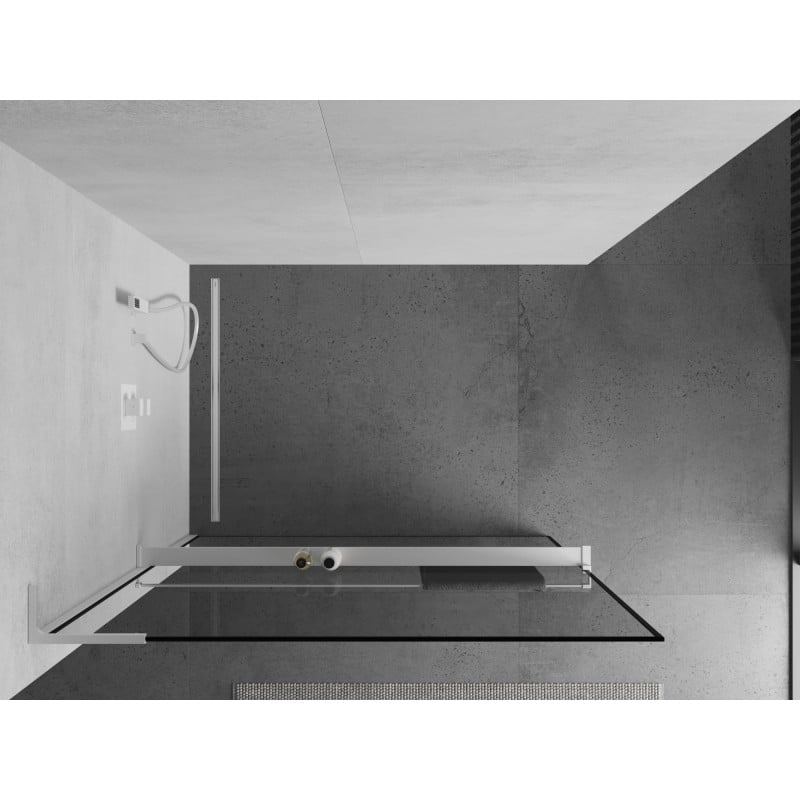 Mexen Kioto+ L Duschwand mit Ablage Walk-in 60 x 200 cm, schwarzer Rahmen, weiß - 800-060-123-20-70