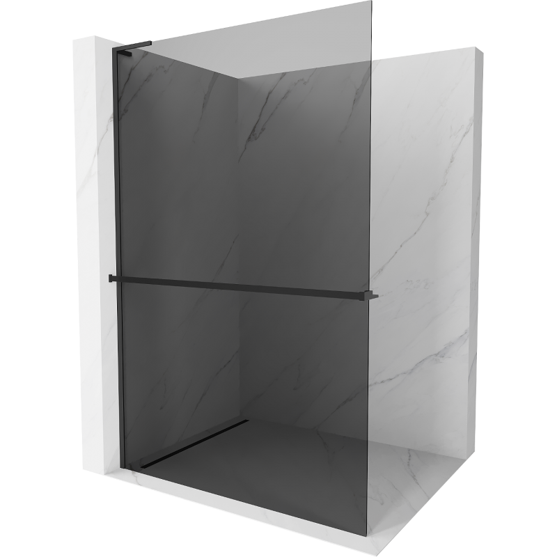 Mexen Kioto+ L Duschwand mit Ablage Walk-in 110 x 200 cm, Graphit, Schwarz - 800-110-123-70-40