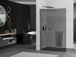 Mexen Kioto+ L Duschwand mit Regal Walk-in 80 x 200 cm, Graphit, gebürstetes Gun Gray - 800-080-123-66-40