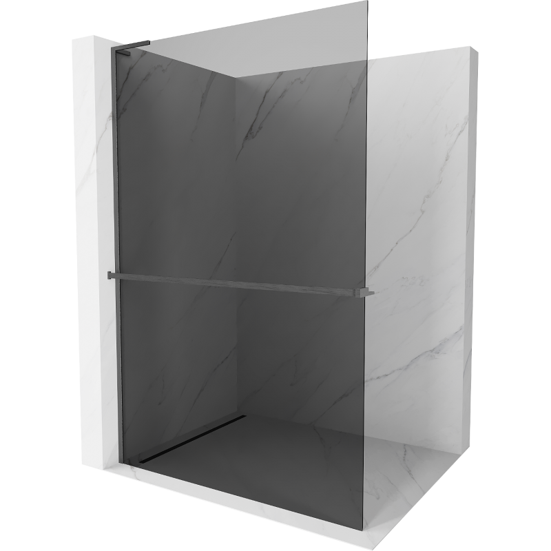 Mexen Kioto+ L Duschwand mit Regal Walk-in 90 x 200 cm, Graphit, gebürstetes Gun Gray - 800-090-123-66-40