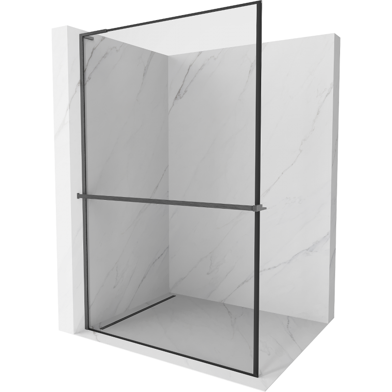 Mexen Kioto+ L Duschwand mit Ablage Walk-in 80 x 200 cm, schwarzer Rahmen, Gun Gray gebürstet - 800-080-123-66-70