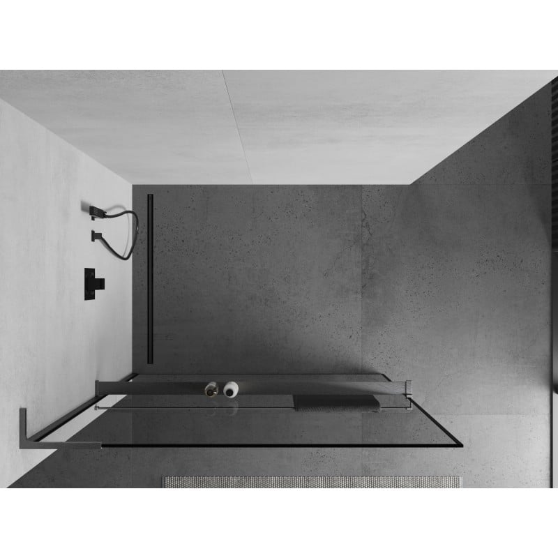 Mexen Kioto+ L Duschwand mit Ablage Walk-in 80 x 200 cm, schwarzer Rahmen, Gun Gray gebürstet - 800-080-123-66-70