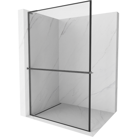 Mexen Kioto+ L Duschwand mit Regal Walk-in 90 x 200 cm, schwarzer Rahmen, gun gray gebürstet - 800-090-123-66-70