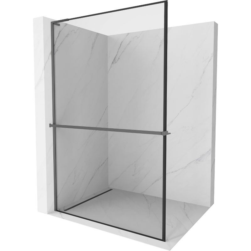 Mexen Kioto+ L Duschwand mit Ablage Walk-in 80 x 200 cm, schwarzer Rahmen, Gun Metal - 800-080-123-95-70