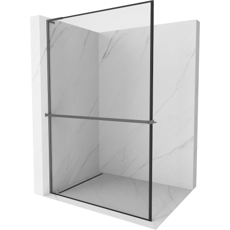 Mexen Kioto+ L Duschwand mit Ablage Walk-in 100 x 200 cm, schwarzer Rahmen, Gun Metal - 800-100-123-95-70