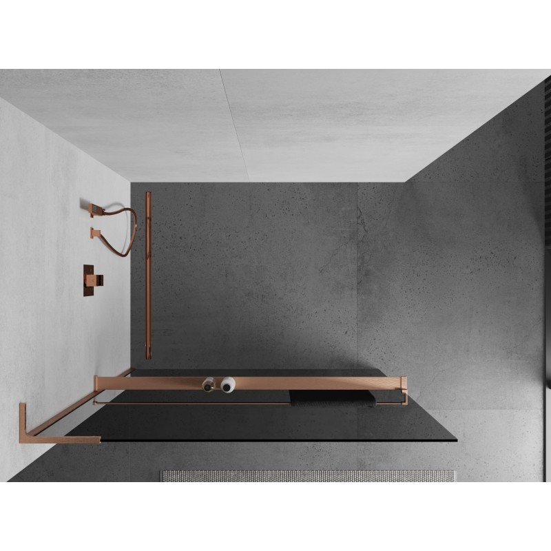 Mexen Kioto+ L Duschwand mit Regal Walk-in 100 x 200 cm, Graphit, gebürstetes Kupfer - 800-100-123-65-40