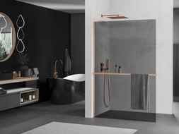 Mexen Kioto+ L Duschwand mit Regal Walk-in 110 x 200 cm, Graphit, gebürstetes Kupfer - 800-110-123-65-40