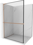 Mexen Kioto+ L Duschwand mit Ablage Walk-in 50 x 200 cm, schwarzer Rahmen, gebürstetes Kupfer - 800-050-123-65-70