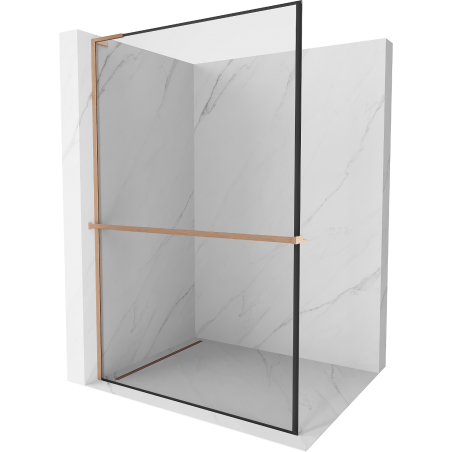 Mexen Kioto+ L Duschwand mit Ablage Walk-in 70 x 200 cm, schwarzer Rahmen, gebürstetes Kupfer - 800-070-123-65-70