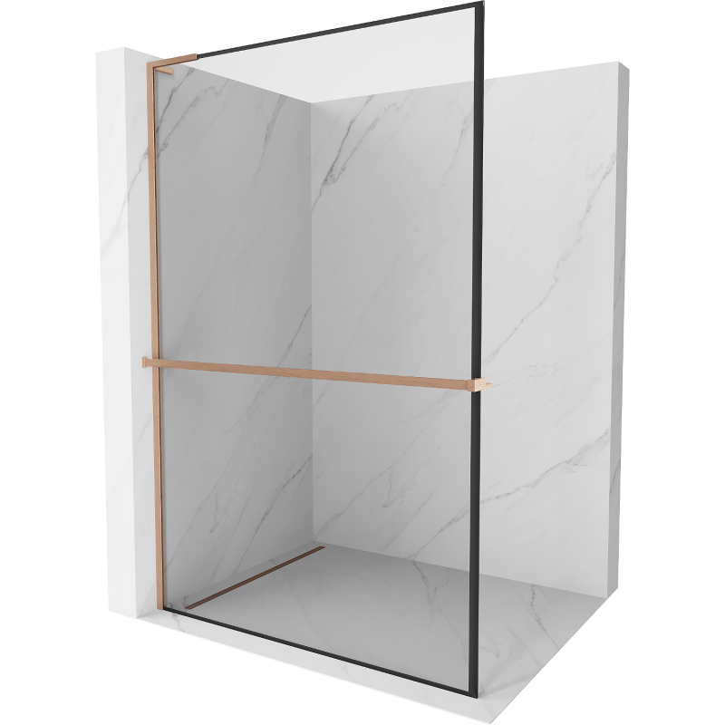 Mexen Kioto+ L Duschwand mit Regal Walk-in 80 x 200 cm, schwarzer Rahmen, gebürstetes Kupfer - 800-080-123-65-70