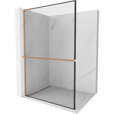 Mexen Kioto+ L Duschwand mit Ablage Walk-in 110 x 200 cm, schwarzer Rahmen, gebürstetes Kupfer - 800-110-123-65-70