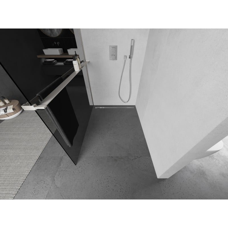 Mexen Kioto+ L Duschwand mit Regal Walk-in 90 x 200 cm, Graphit, gebürsteter Nickel - 800-090-123-97-40