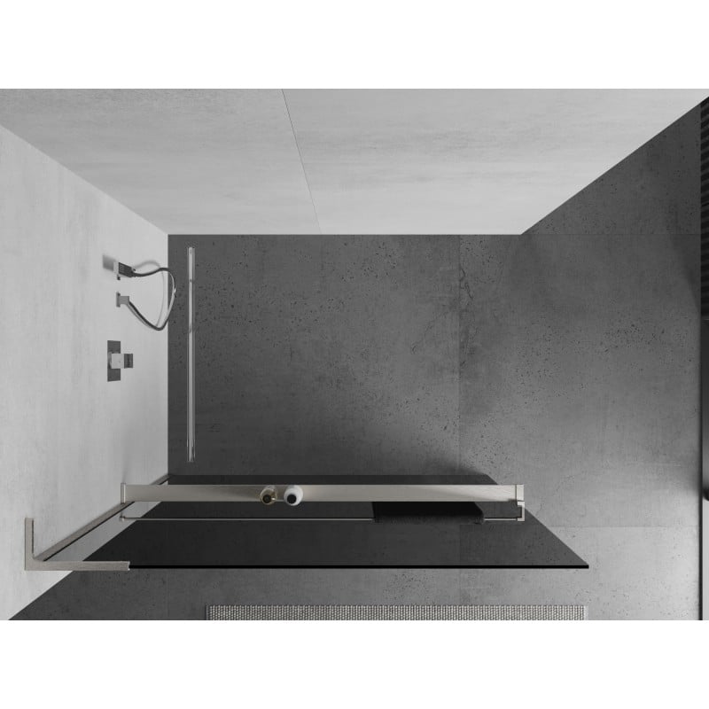 Mexen Kioto+ L Duschwand mit Regal Walk-in 100 x 200 cm, Graphit, gebürsteter Nickel - 800-100-123-97-40