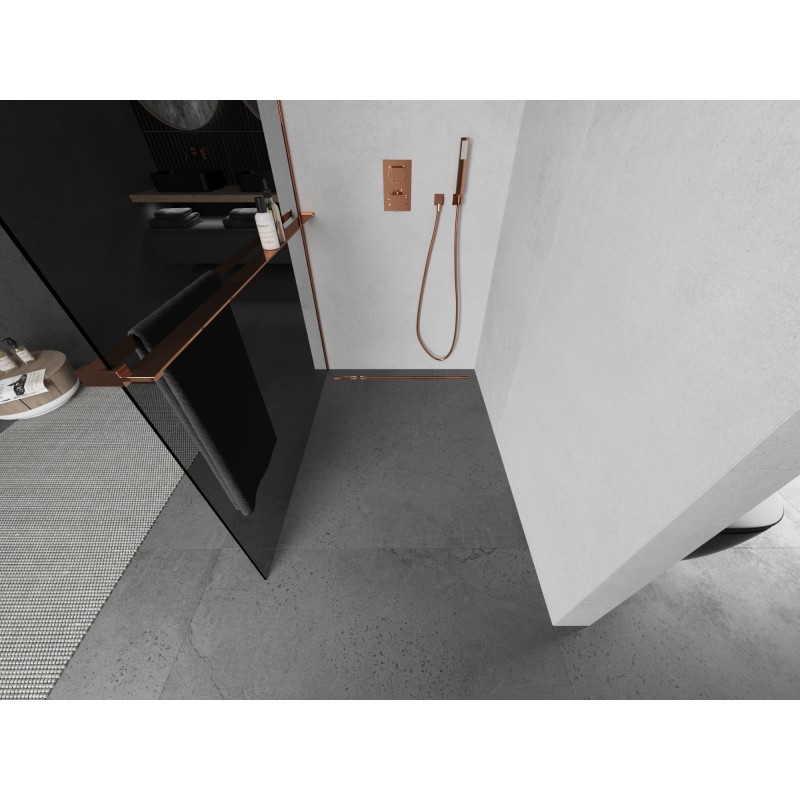 Mexen Kioto+ L Duschwand mit Regal Walk-in 80 x 200 cm, Graphit, Roségold - 800-080-123-60-40