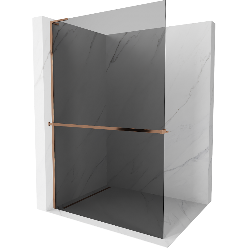 Mexen Kioto+ L Duschwand mit Ablage Walk-in 90 x 200 cm, Graphit, Roségold - 800-090-123-60-40