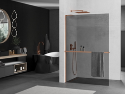 Mexen Kioto+ L Duschtrennwand mit Regal Walk-in 110 x 200 cm, Graphit, Roségold - 800-110-123-60-40