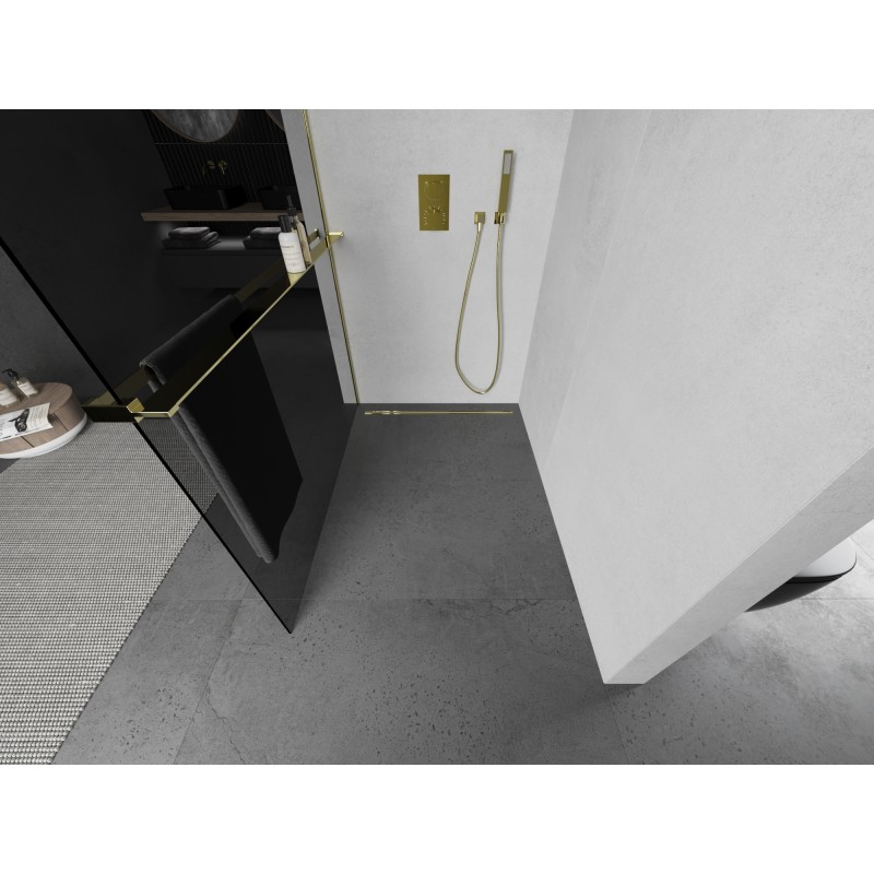 Mexen Kioto+ L Duschwand mit Ablage Walk-in 80 x 200 cm, Graphit, Gold - 800-080-123-50-40