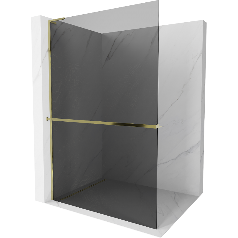 Mexen Kioto+ L Duschwand mit Ablage Walk-in 80 x 200 cm, Graphit, Gold - 800-080-123-50-40