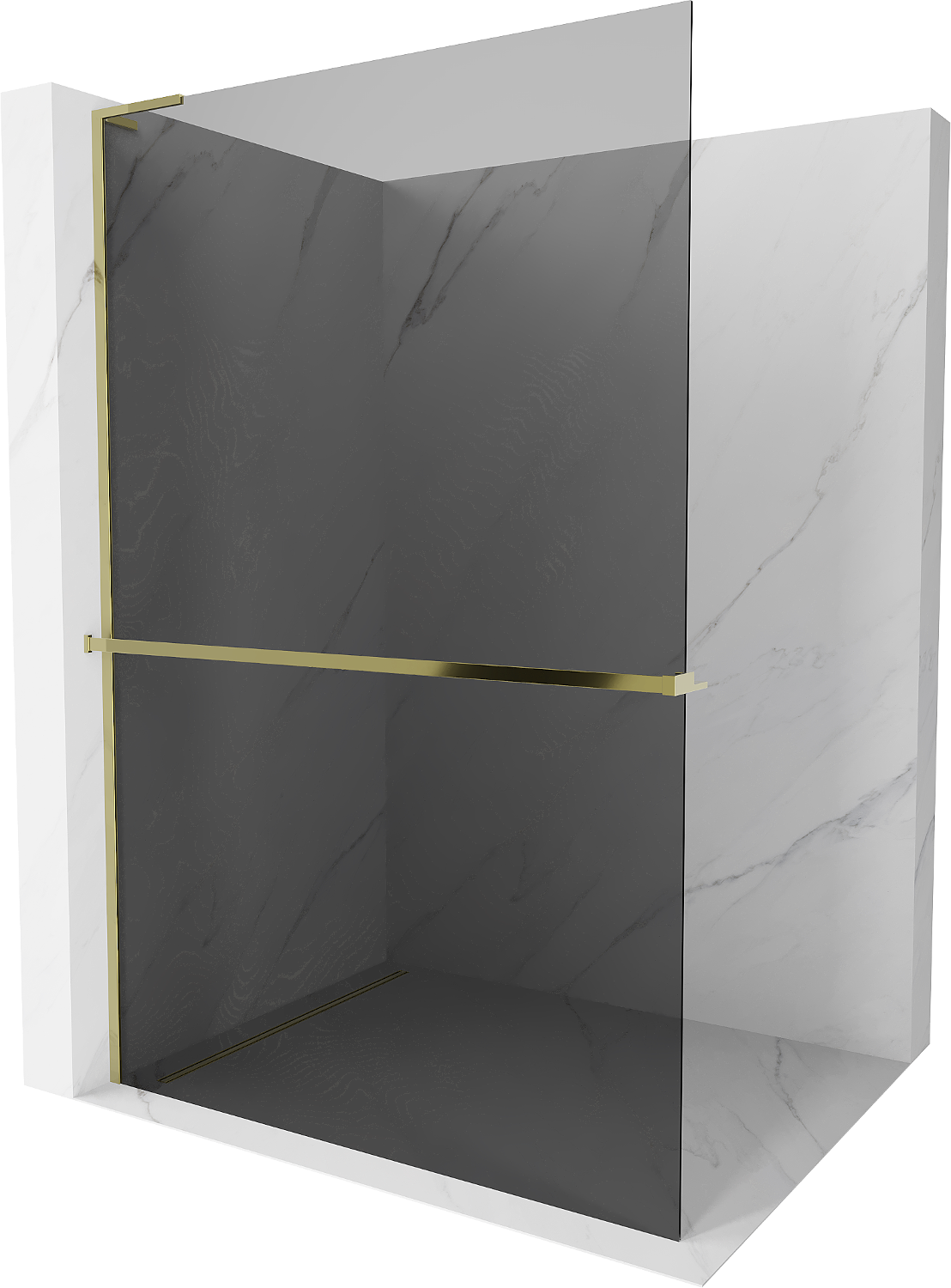 Mexen Kioto+ L Duschwand mit Regale Walk-in 80 x 200 cm, grafit, gold - 800-080-123-50-40