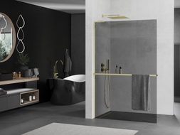 Mexen Kioto+ L Duschwand mit Regal Walk-in 90 x 200 cm, Graphit, Gold - 800-090-123-50-40