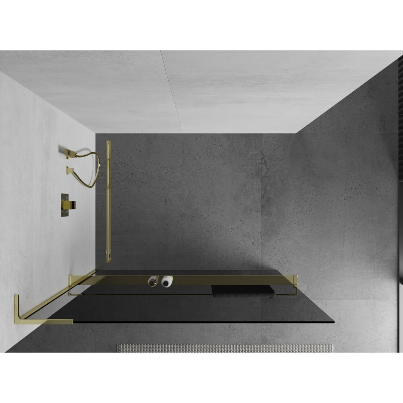 Mexen Kioto+ L Duschwand mit Regal Walk-in 90 x 200 cm, Graphit, Gold - 800-090-123-50-40