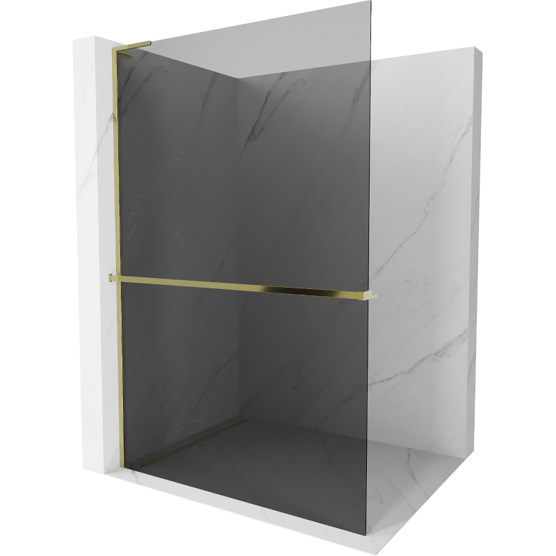 Mexen Kioto+ L Duschwand mit Regal Walk-in 100 x 200 cm, Graphit, Gold - 800-100-123-50-40