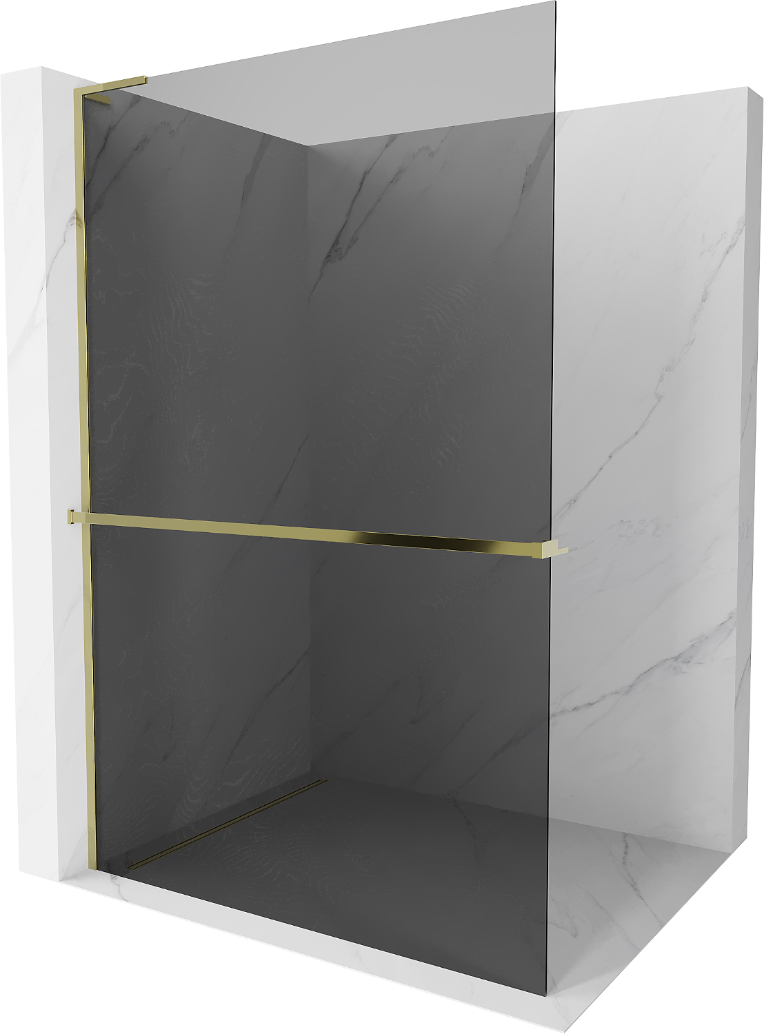 Mexen Kioto+ L Duschwand mit Regal Walk-in 110 x 200 cm, grafit, gold - 800-110-123-50-40