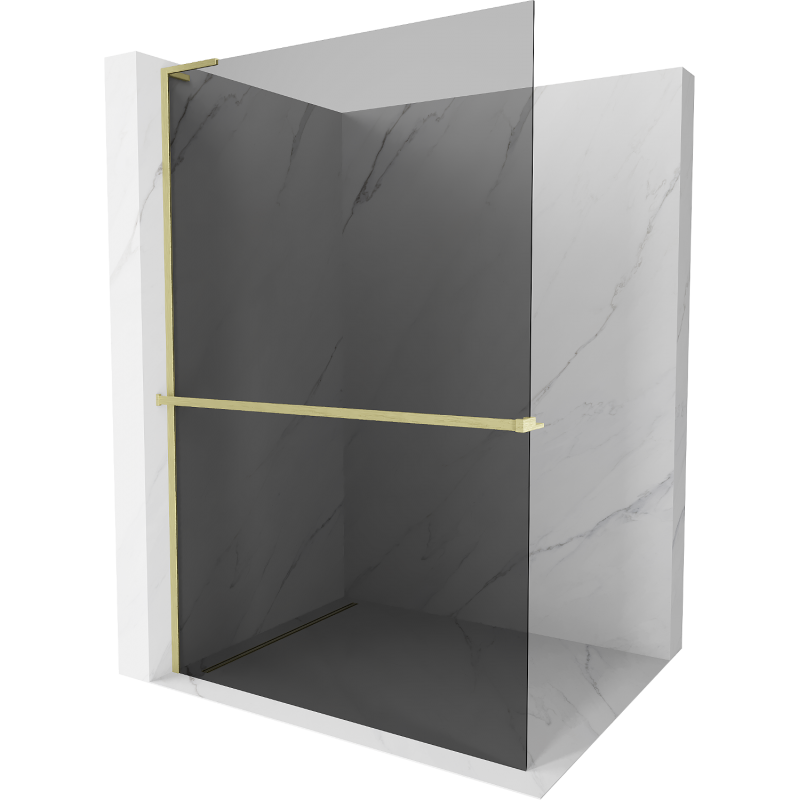 Mexen Kioto+ L Duschwand mit Regal Walk-in 70 x 200 cm, Grafit, gold gebürstet - 800-070-123-55-40