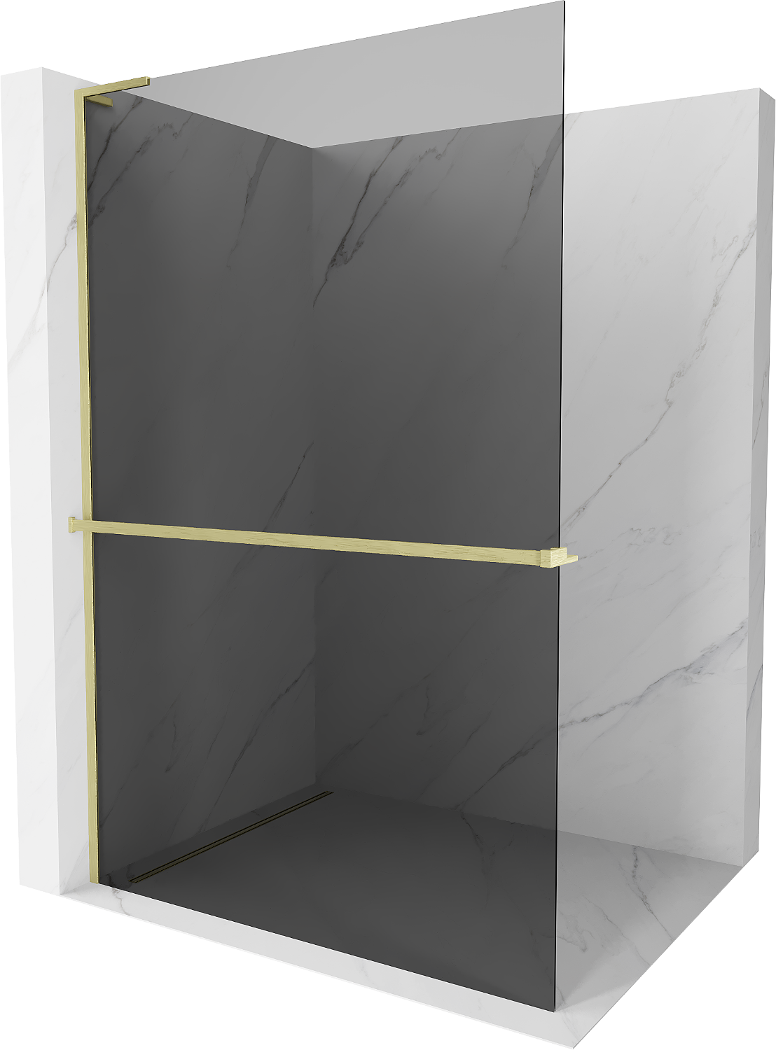 Mexen Kioto+ L Duschwand mit Regal Walk-in 80 x 200 cm, grafit, gebürstetes Gold - 800-080-123-55-40