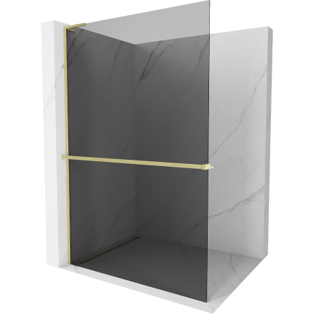 Mexen Kioto+ L Duschwand mit Regal Walk-in 90 x 200 cm, grafit, gebürstet gold - 800-090-123-55-40