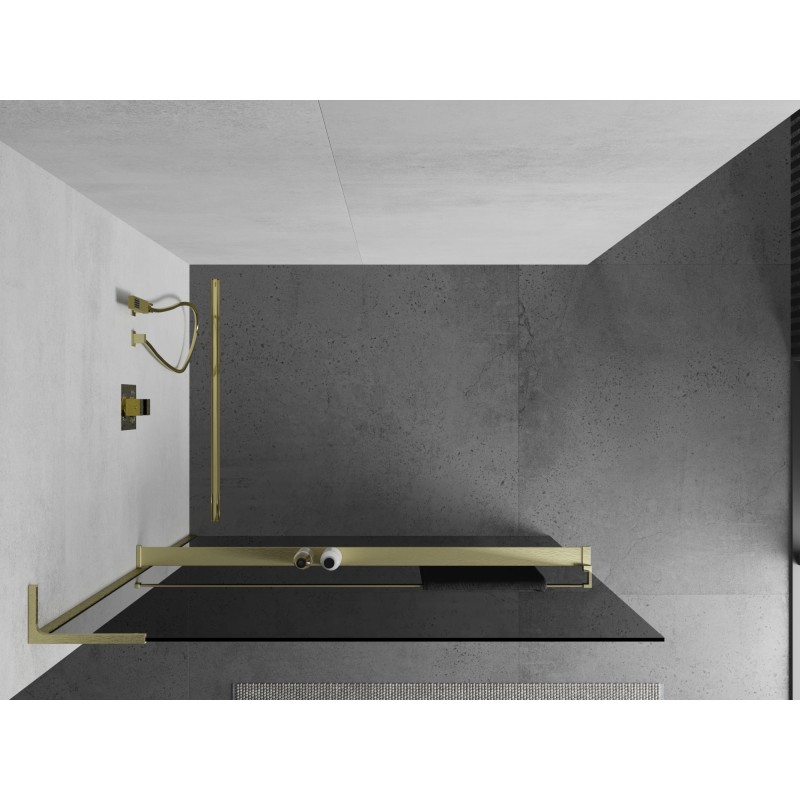 Mexen Kioto+ L Duschwand mit Regal Walk-in 110 x 200 cm, Graphit, gebürstetes Gold - 800-110-123-55-40