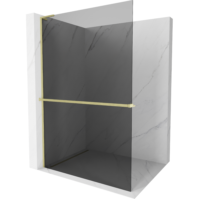 Mexen Kioto+ L Duschwand mit Ablage Walk-in 120 x 200 cm, Graphit, gebürstetes Gold - 800-120-123-55-40