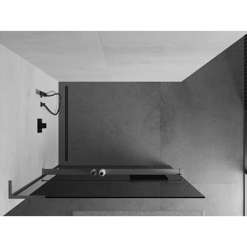 Mexen Kioto+ L Duschwand mit Ablage Walk-in 100 x 200 cm, Graphit, Gun Metal - 800-100-123-95-40