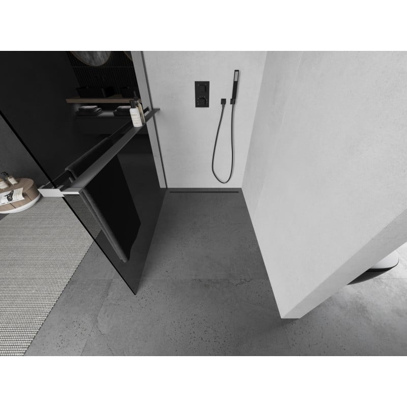 Mexen Kioto+ L Duschwand mit Regal Walk-in 110 x 200 cm, Graphit, Gun Metal - 800-110-123-95-40