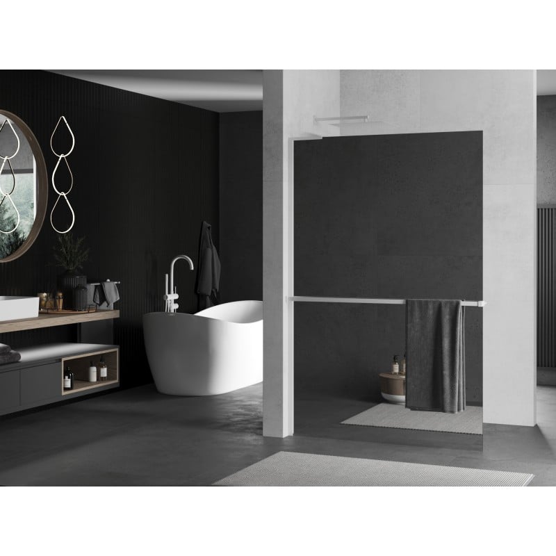 Mexen Kioto+ L Duschwand mit Ablage Walk-in 100 x 200 cm, Spiegel, weiß - 800-100-123-20-50