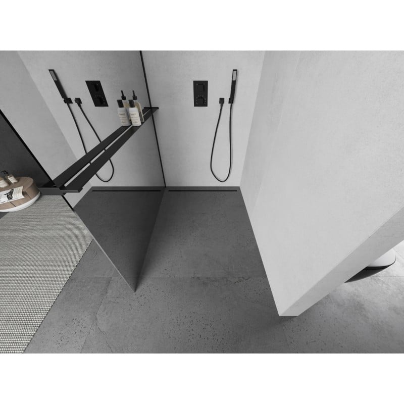 Mexen Kioto+ L Duschwand mit Ablage Walk-in 100 x 200 cm, Spiegel, schwarz - 800-100-123-70-50