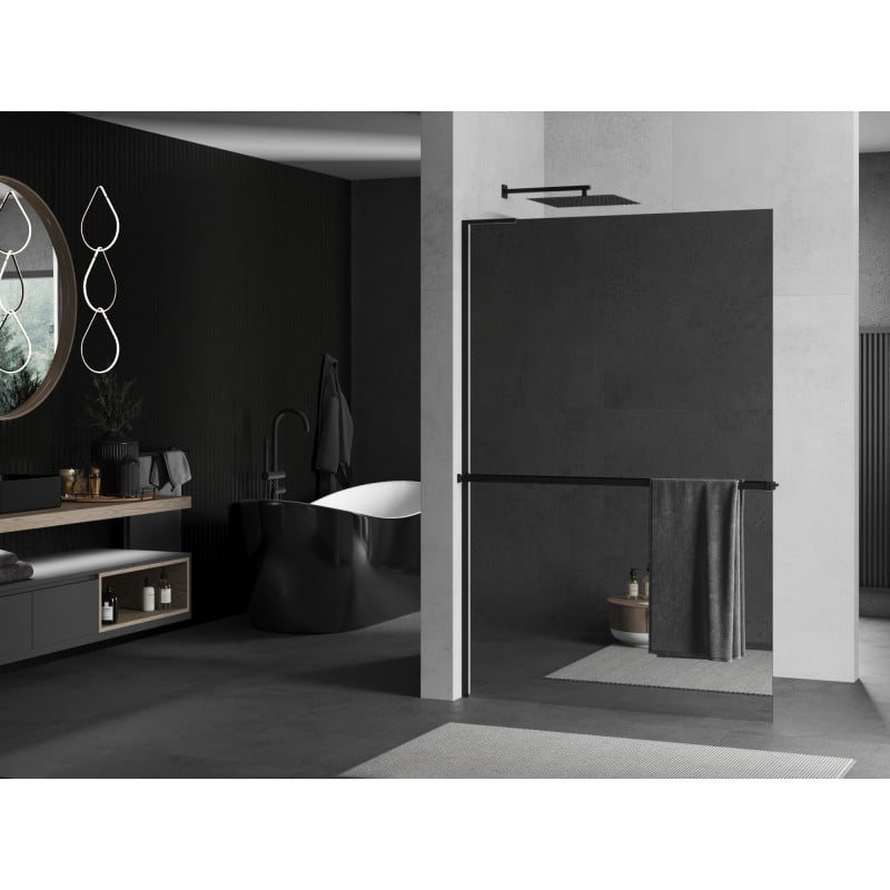 Mexen Kioto+ L Duschwand mit Ablage Walk-in 120 x 200 cm, Spiegel, schwarz - 800-120-123-70-50